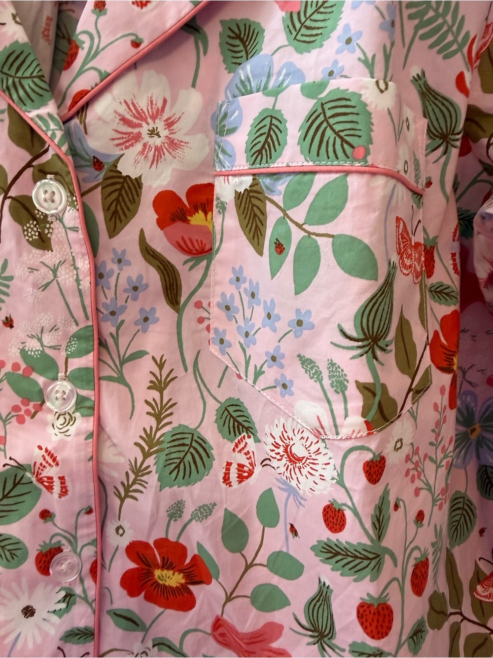 Rifle Paper Co. x The Company Store Pink strawberry Floral Button-Up Pajama Set - Picture 6 of 14